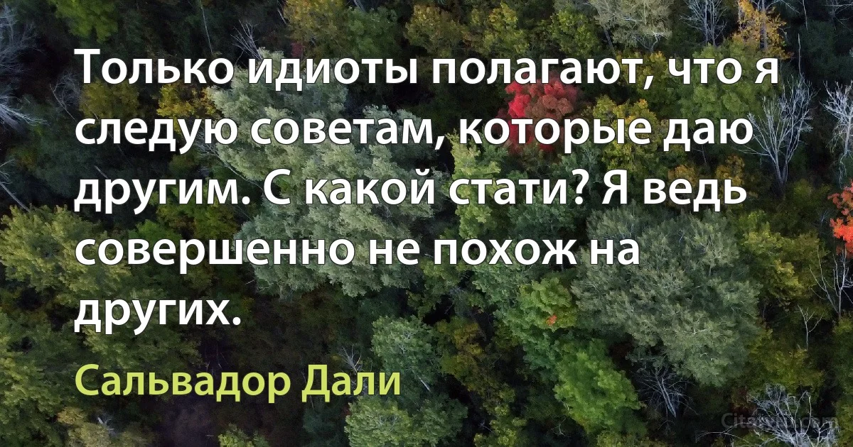 Только идиоты полагают, что я следую советам, которые даю другим. С какой стати? Я ведь совершенно не похож на других. (Сальвадор Дали)