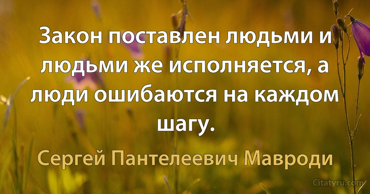 Закон поставлен людьми и людьми же исполняется, а люди ошибаются на каждом шагу. (Сергей Пантелеевич Мавроди)