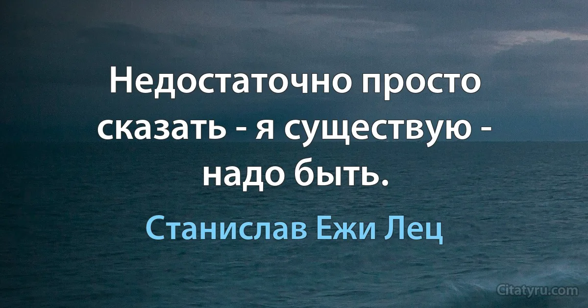 Недостаточно просто сказать - я существую - надо быть. (Станислав Ежи Лец)