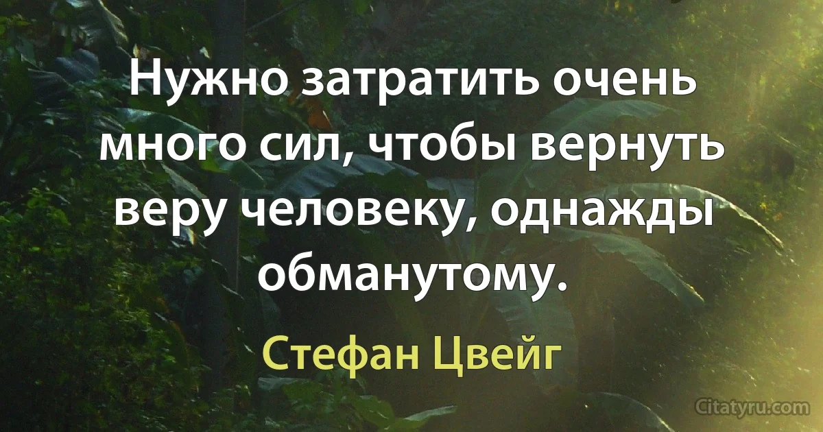 Нужно затратить очень много сил, чтобы вернуть веру человеку, однажды обманутому. (Стефан Цвейг)