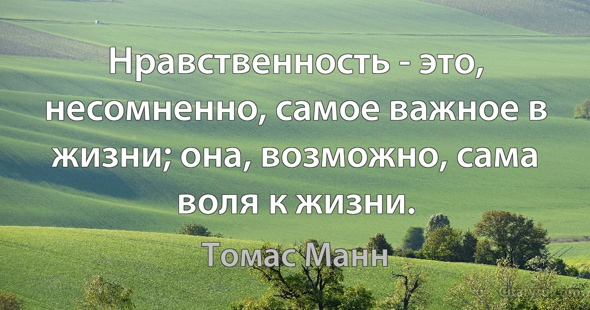 Нравственность - это, несомненно, самое важное в жизни; она, возможно, сама воля к жизни. (Томас Манн)