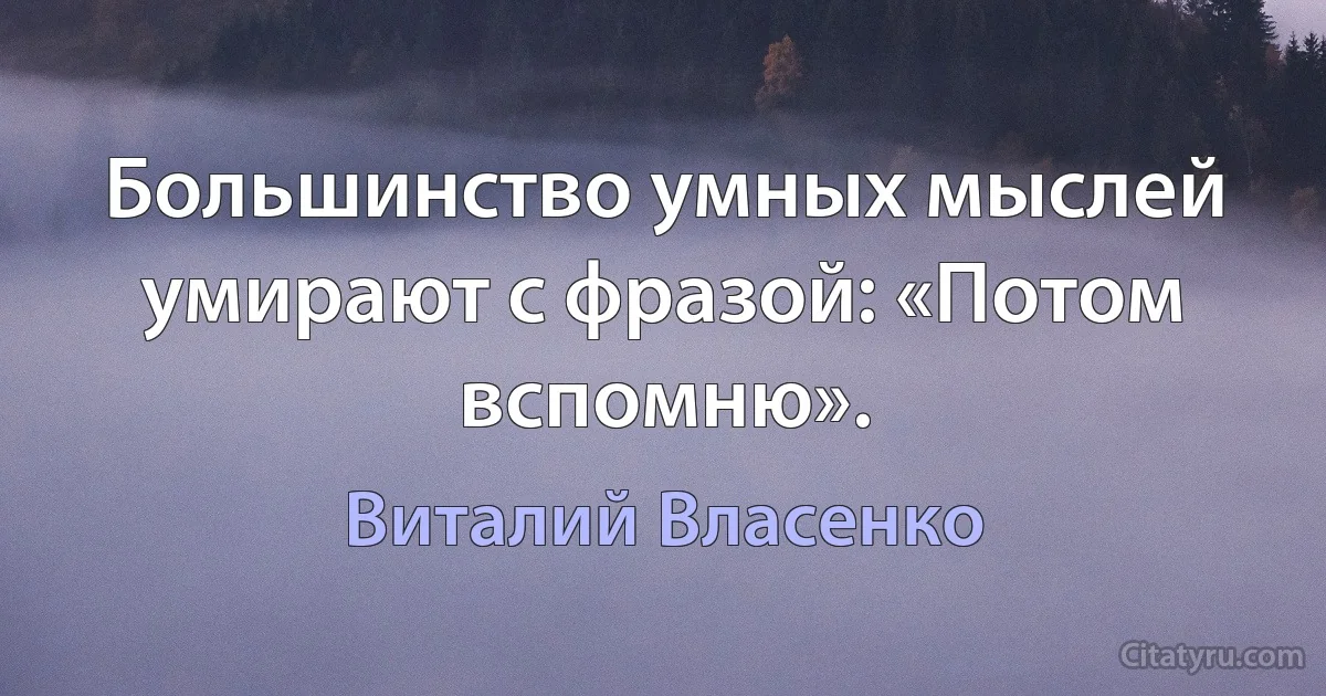 Большинство умных мыслей умирают с фразой: «Потом вспомню». (Виталий Власенко)