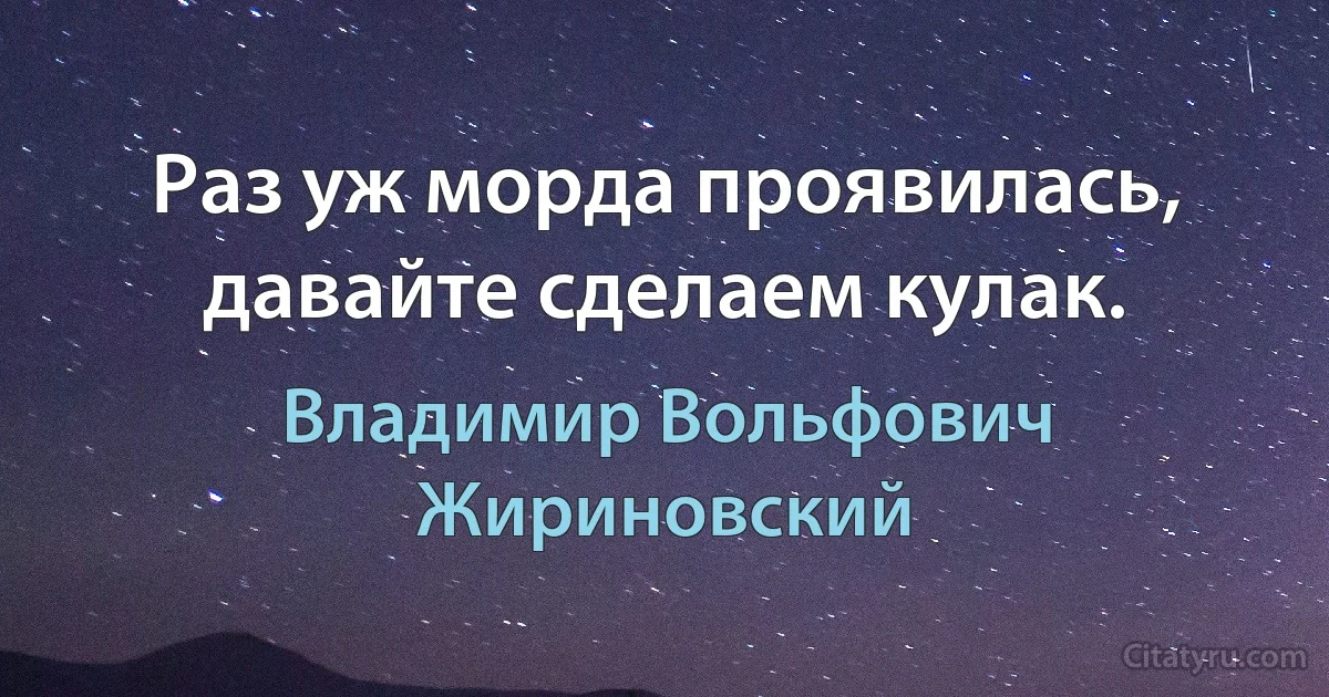 Раз уж морда проявилась, давайте сделаем кулак. (Владимир Вольфович Жириновский)