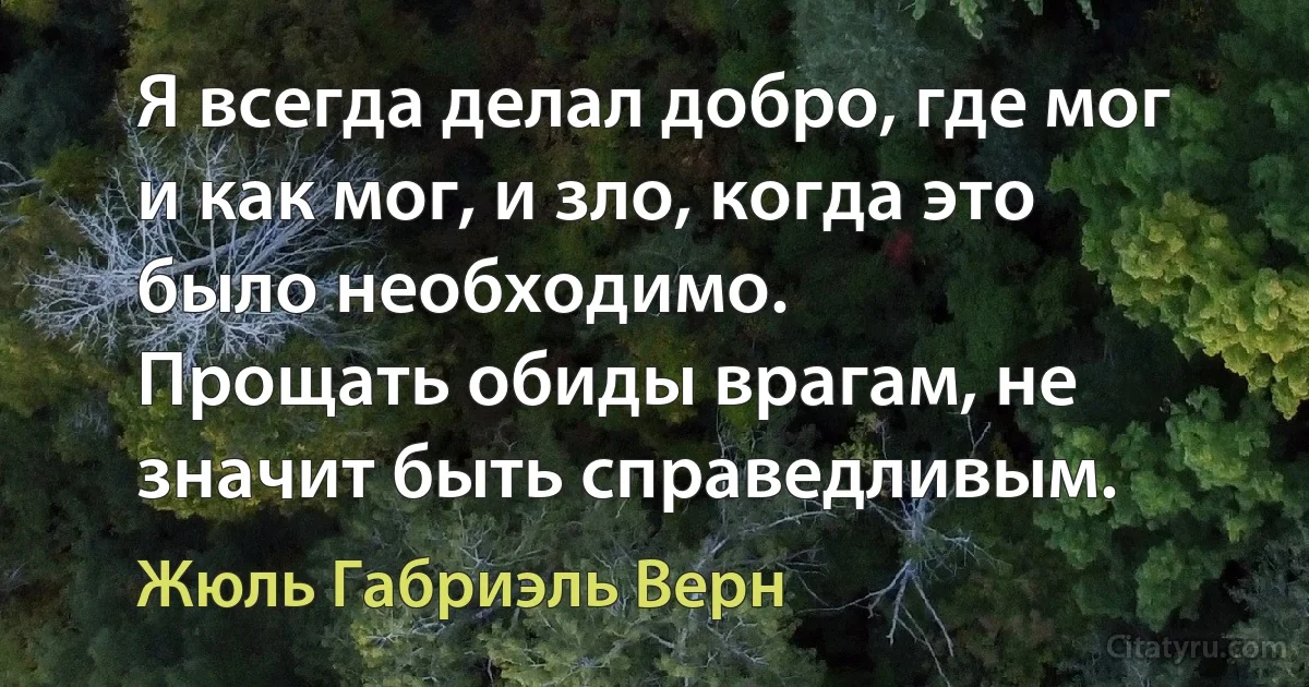 Я всегда делал добро, где мог и как мог, и зло, когда это было необходимо.
Прощать обиды врагам, не значит быть справедливым. (Жюль Габриэль Верн)