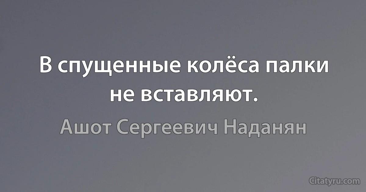 В спущенные колёса палки не вставляют. (Ашот Сергеевич Наданян)