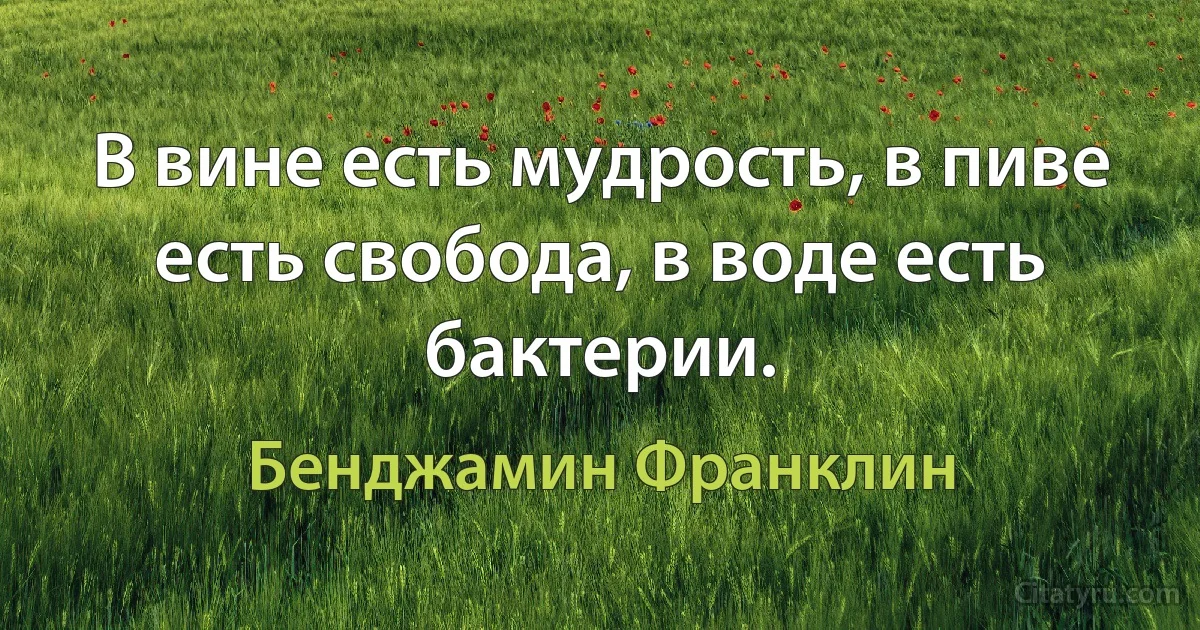 В вине есть мудрость, в пиве есть свобода, в воде есть бактерии. (Бенджамин Франклин)