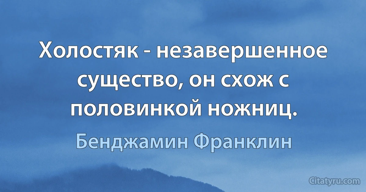 Холостяк - незавершенное существо, он схож с половинкой ножниц. (Бенджамин Франклин)