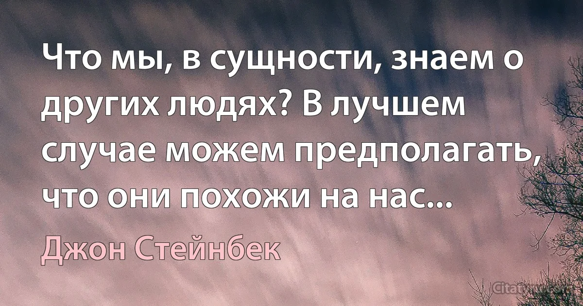 Что мы, в сущности, знаем о других людях? В лучшем случае можем предполагать, что они похожи на нас... (Джон Стейнбек)