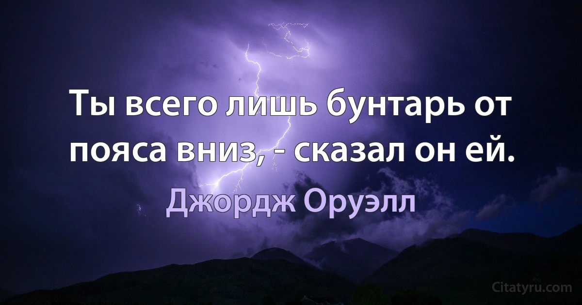 Ты всего лишь бунтарь от пояса вниз, - сказал он ей. (Джордж Оруэлл)