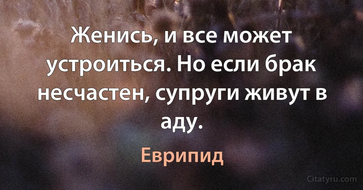 Женись, и все может устроиться. Но если брак несчастен, супруги живут в аду. (Еврипид)