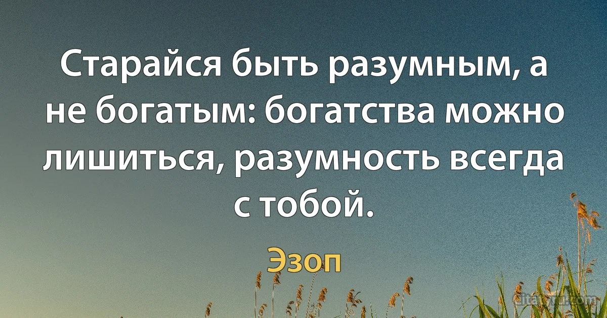 Старайся быть разумным, а не богатым: богатства можно лишиться, разумность всегда с тобой. (Эзоп)