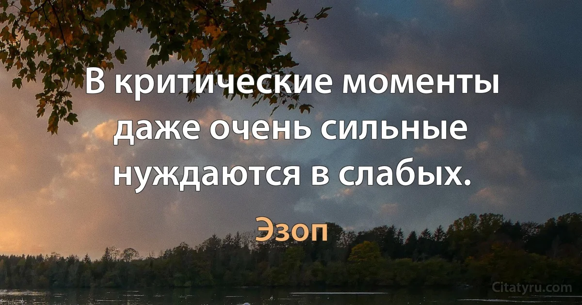 В критические моменты даже очень сильные нуждаются в слабых. (Эзоп)