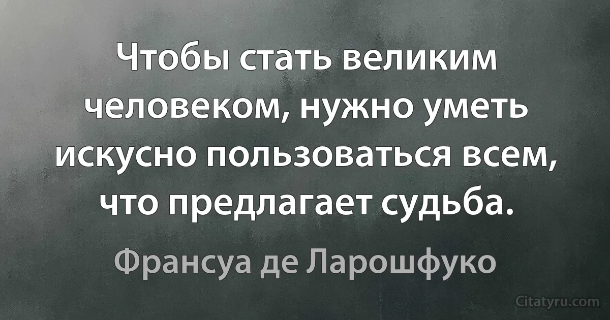 Чтобы стать великим человеком, нужно уметь искусно пользоваться всем, что предлагает судьба. (Франсуа де Ларошфуко)