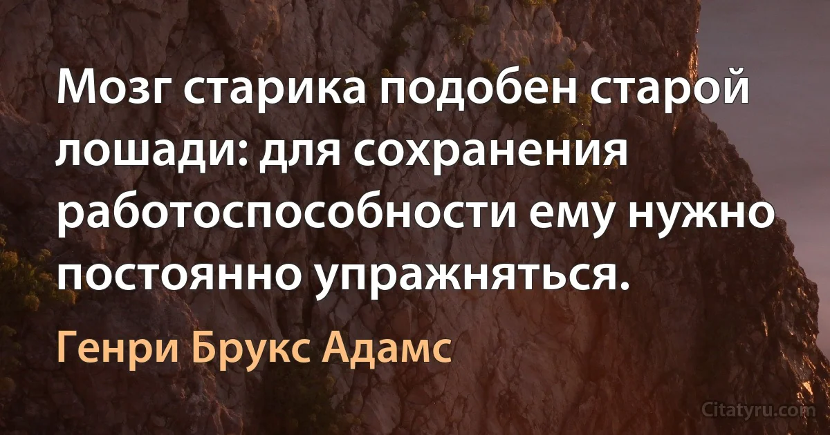 Мозг старика подобен старой лошади: для сохранения работоспособности ему нужно постоянно упражняться. (Генри Брукс Адамс)