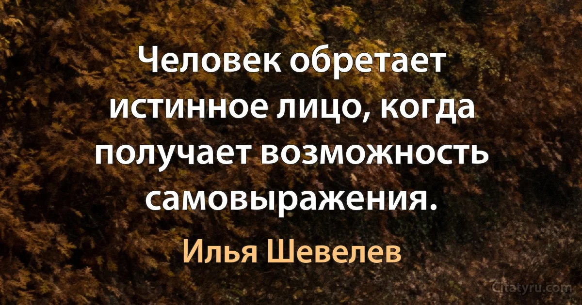 Человек обретает истинное лицо, когда получает возможность самовыражения. (Илья Шевелев)