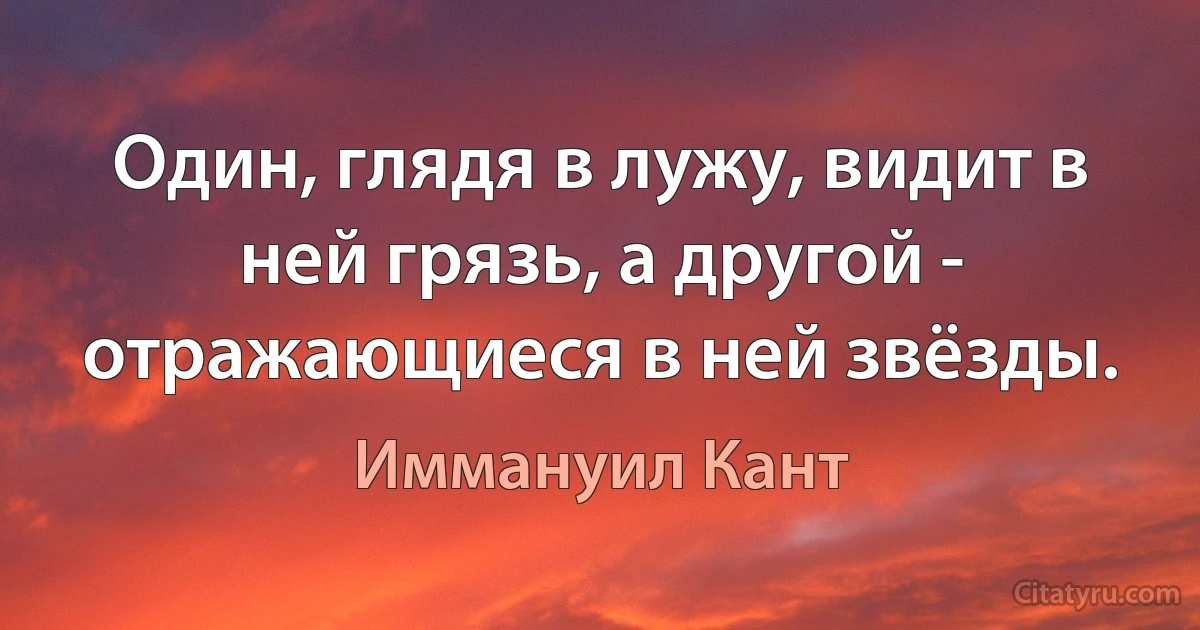 Один, глядя в лужу, видит в ней грязь, а другой - отражающиеся в ней звёзды. (Иммануил Кант)