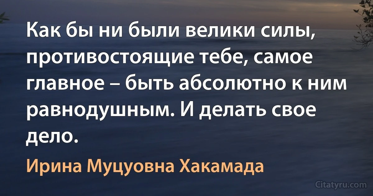 Как бы ни были велики силы, противостоящие тебе, самое главное – быть абсолютно к ним равнодушным. И делать свое дело. (Ирина Муцуовна Хакамада)