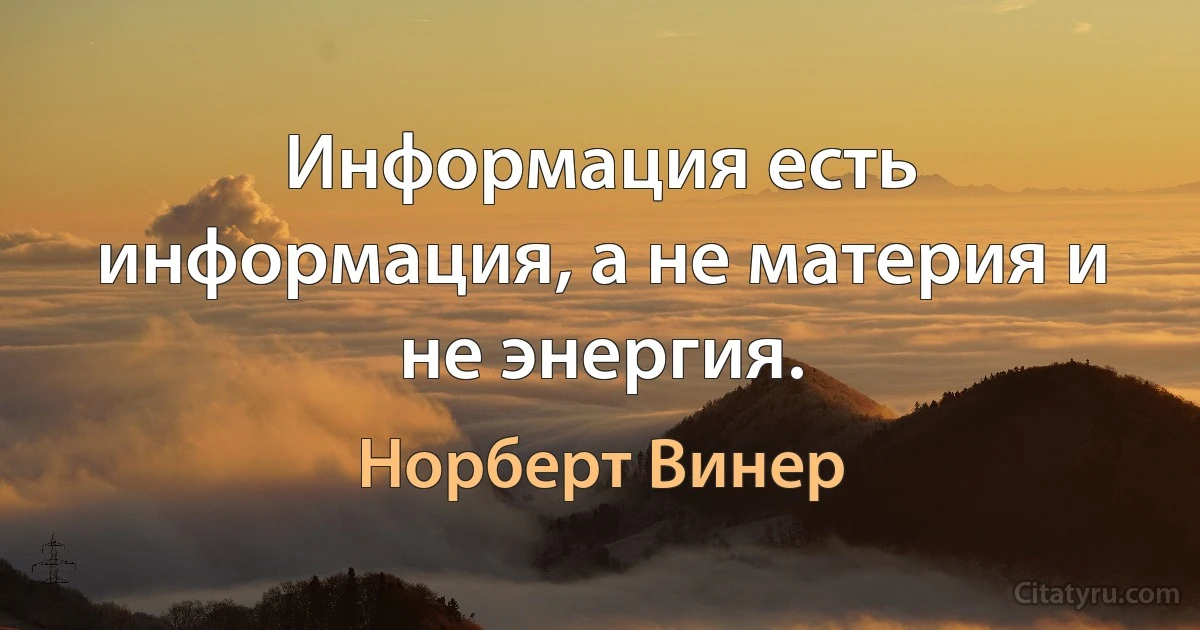 Информация есть информация, а не материя и не энергия. (Норберт Винер)