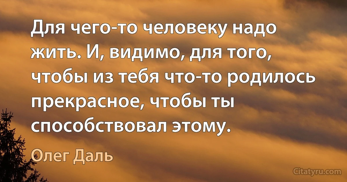 Для чего-то человеку надо жить. И, видимо, для того, чтобы из тебя что-то родилось прекрасное, чтобы ты способствовал этому. (Олег Даль)