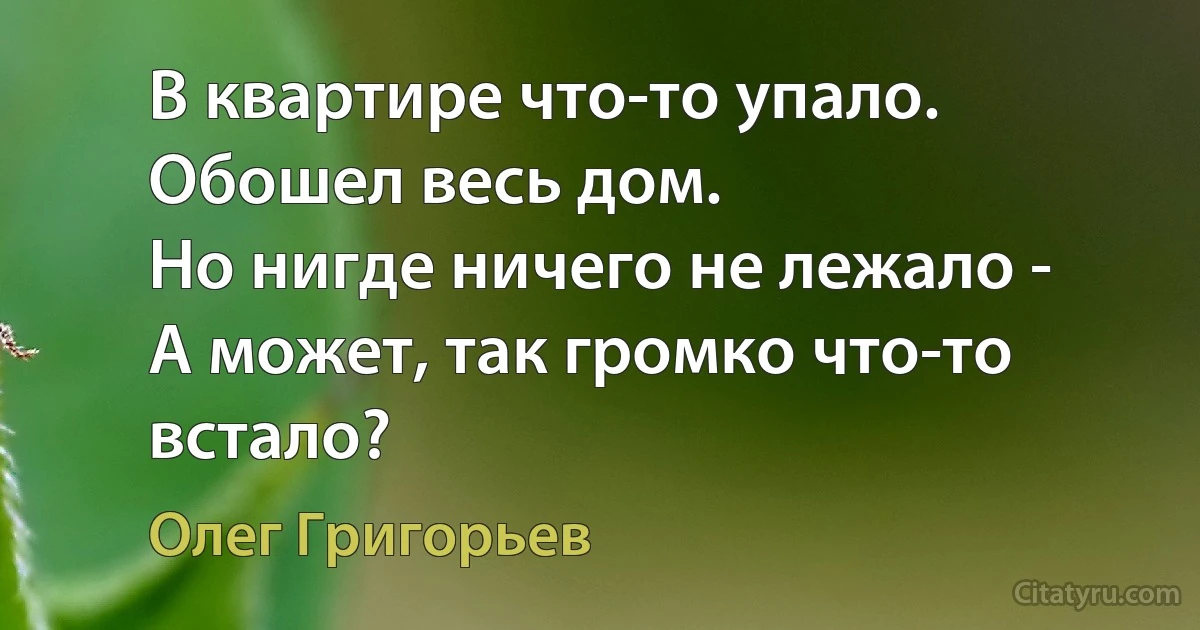 В квартире что-то упало.
Обошел весь дом.
Но нигде ничего не лежало -
А может, так громко что-то встало? (Олег Григорьев)