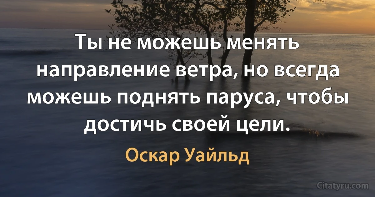 Ты не можешь менять направление ветра, но всегда можешь поднять паруса, чтобы достичь своей цели. (Оскар Уайльд)