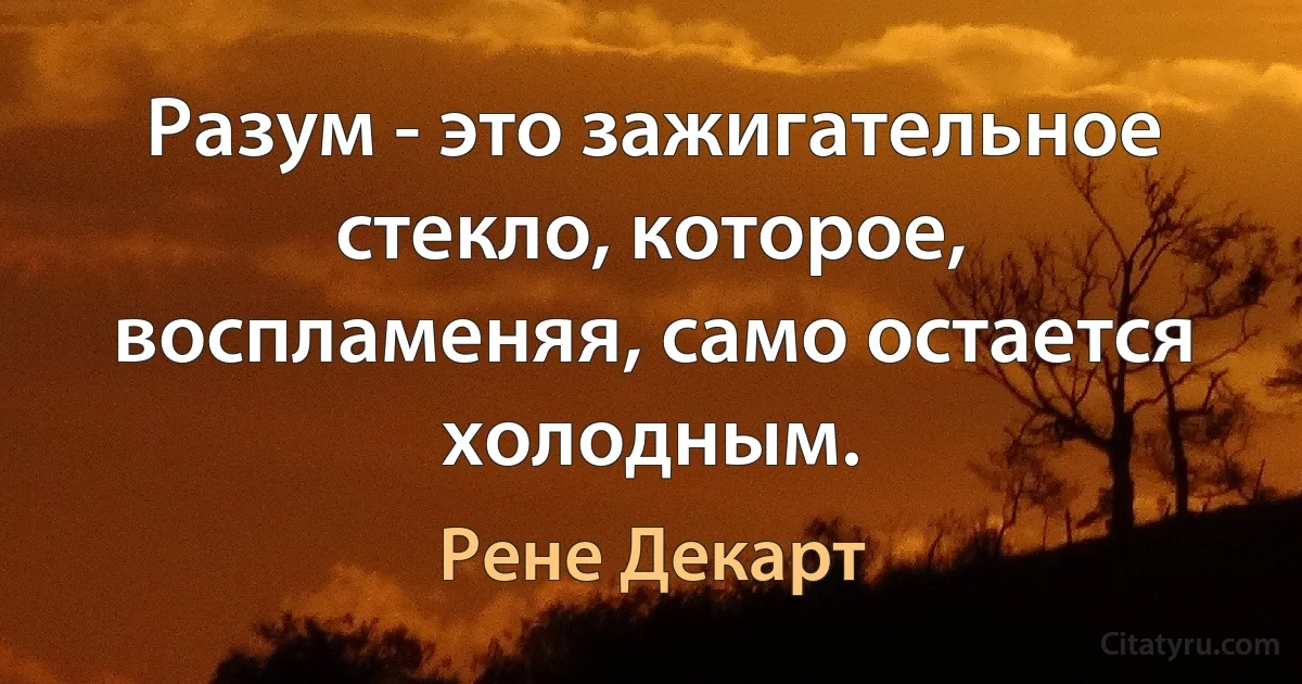 Разум - это зажигательное стекло, которое, воспламеняя, само остается холодным. (Рене Декарт)