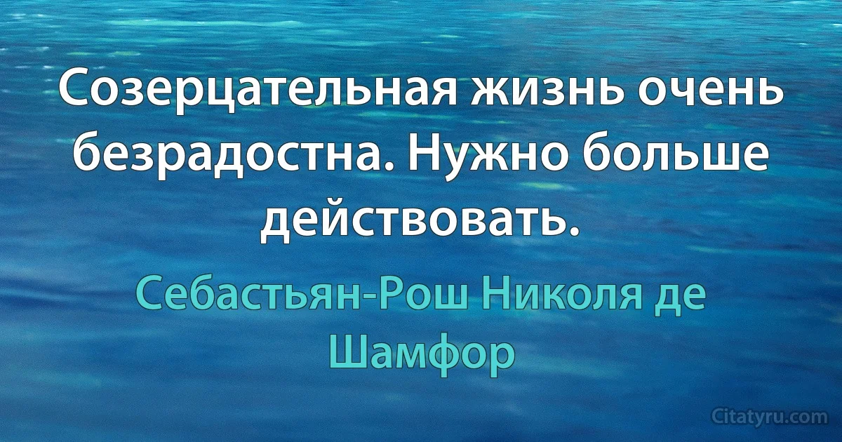 Созерцательная жизнь очень безрадостна. Нужно больше действовать. (Себастьян-Рош Николя де Шамфор)