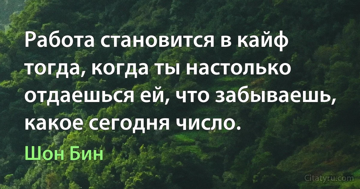 Работа становится в кайф тогда, когда ты настолько отдаешься ей, что забываешь, какое сегодня число. (Шон Бин)