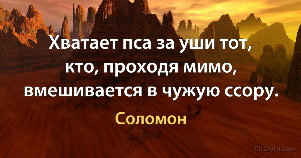 Хватает пса за уши тот, кто, проходя мимо, вмешивается в чужую ссору. (Соломон)