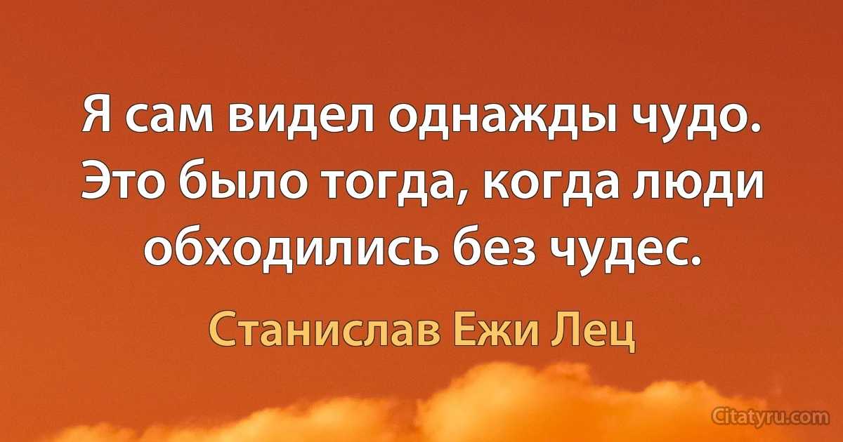 Я сам видел однажды чудо. Это было тогда, когда люди обходились без чудес. (Станислав Ежи Лец)