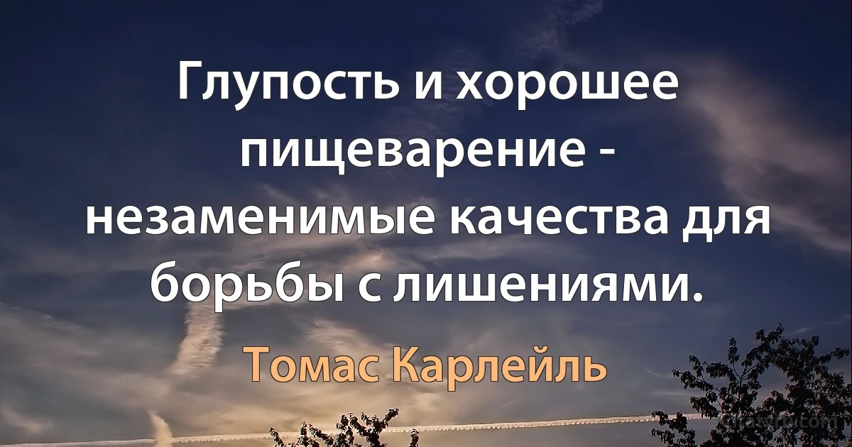 Глупость и хорошее пищеварение - незаменимые качества для борьбы с лишениями. (Томас Карлейль)