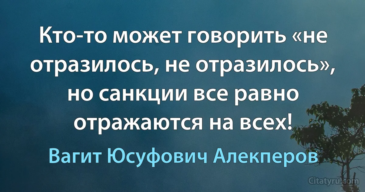 Кто-то может говорить «не отразилось, не отразилось», но санкции все равно отражаются на всех! (Вагит Юсуфович Алекперов)