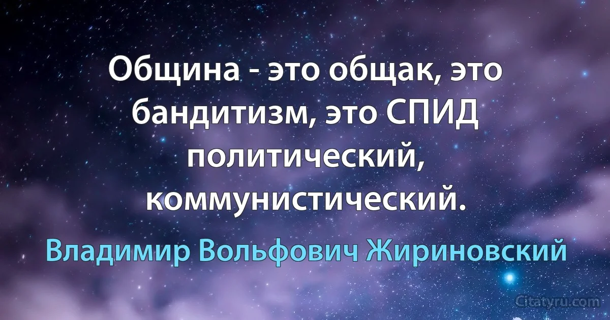 Община - это общак, это бандитизм, это СПИД политический, коммунистический. (Владимир Вольфович Жириновский)