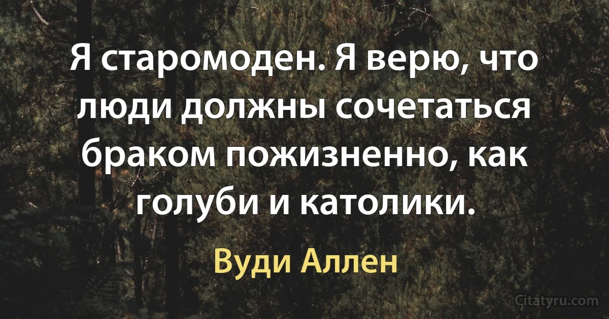 Я старомоден. Я верю, что люди должны сочетаться браком пожизненно, как голуби и католики. (Вуди Аллен)