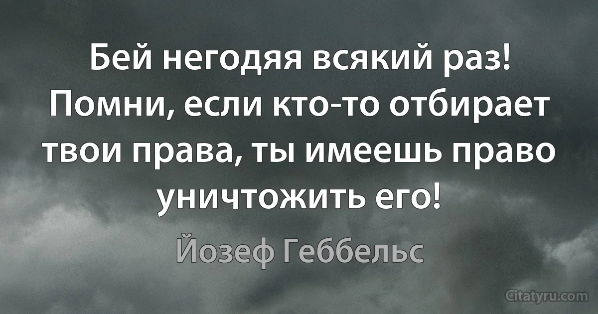 Бей негодяя всякий раз! Помни, если кто-то отбирает твои права, ты имеешь право уничтожить его! (Йозеф Геббельс)