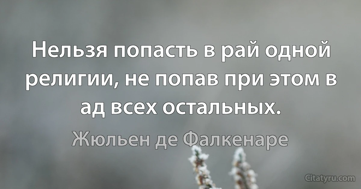 Нельзя попасть в рай одной религии, не попав при этом в ад всех остальных. (Жюльен де Фалкенаре)