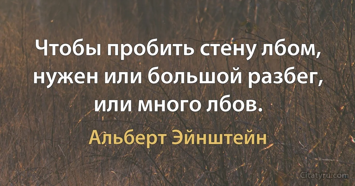 Чтобы пробить стену лбом, нужен или большой разбег, или много лбов. (Альберт Эйнштейн)