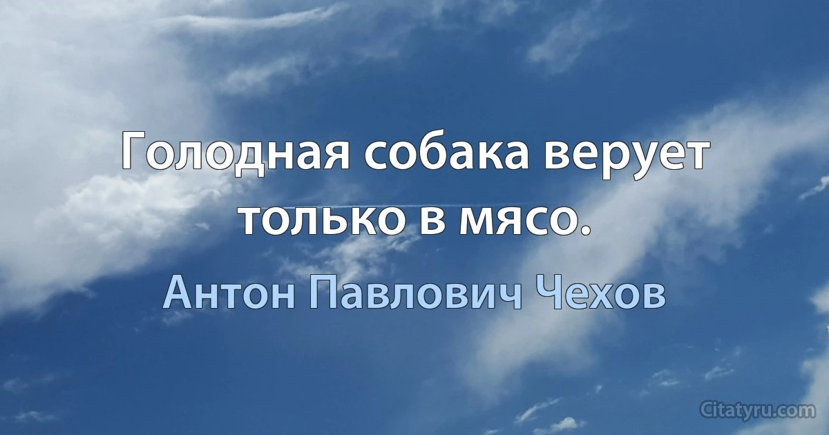 Голодная собака верует только в мясо. (Антон Павлович Чехов)