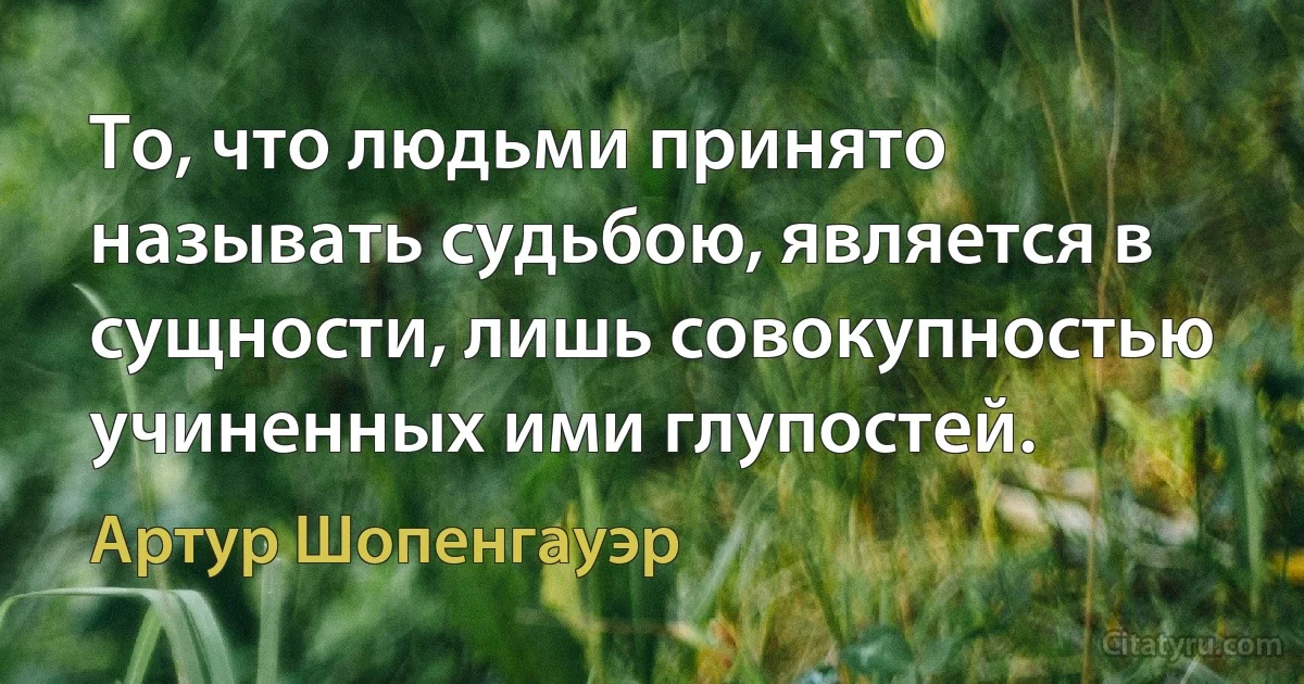 То, что людьми принято называть судьбою, является в сущности, лишь совокупностью учиненных ими глупостей. (Артур Шопенгауэр)