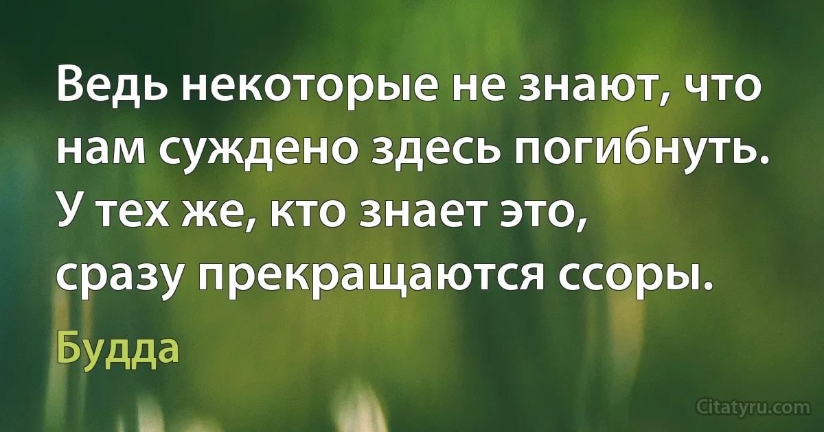 Ведь некоторые не знают, что нам суждено здесь погибнуть. У тех же, кто знает это, сразу прекращаются ссоры. (Будда)