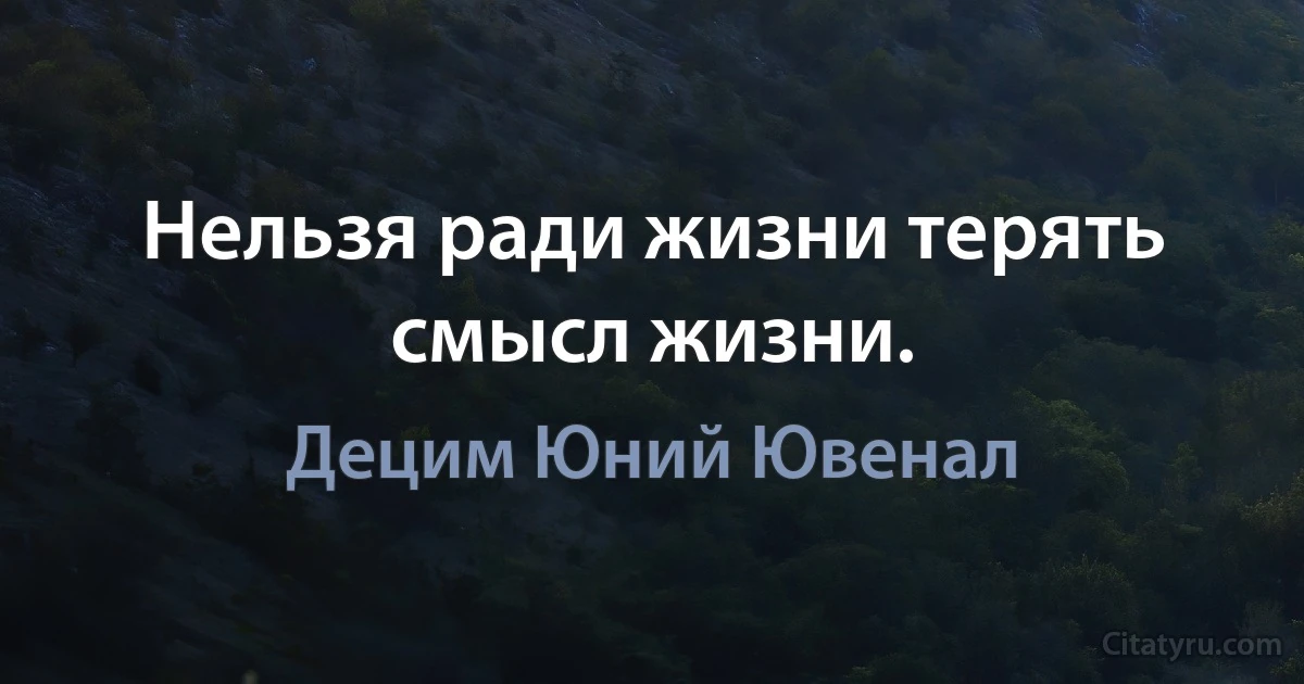 Нельзя ради жизни терять смысл жизни. (Децим Юний Ювенал)