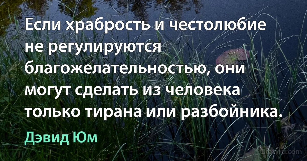 Если храбрость и честолюбие не регулируются благожелательностью, они могут сделать из человека только тирана или разбойника. (Дэвид Юм)