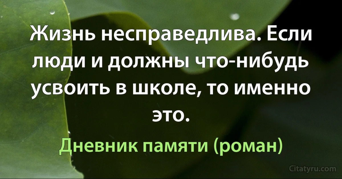 Жизнь несправедлива. Если люди и должны что-нибудь усвоить в школе, то именно это. (Дневник памяти (роман))