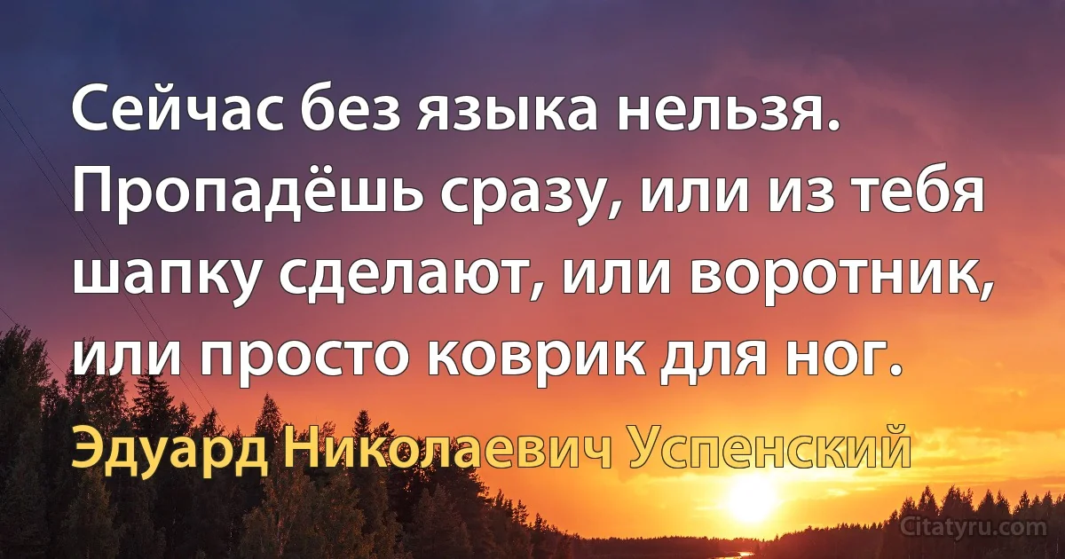 Сейчас без языка нельзя. Пропадёшь сразу, или из тебя шапку сделают, или воротник, или просто коврик для ног. (Эдуард Николаевич Успенский)