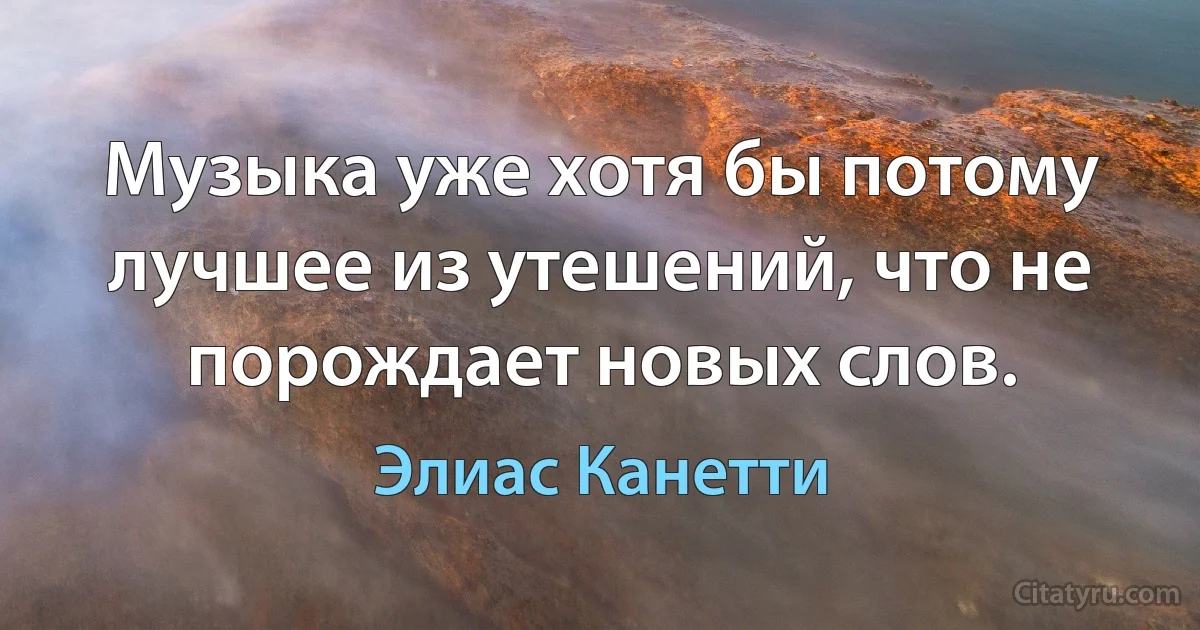 Музыка уже хотя бы потому лучшее из утешений, что не порождает новых слов. (Элиас Канетти)