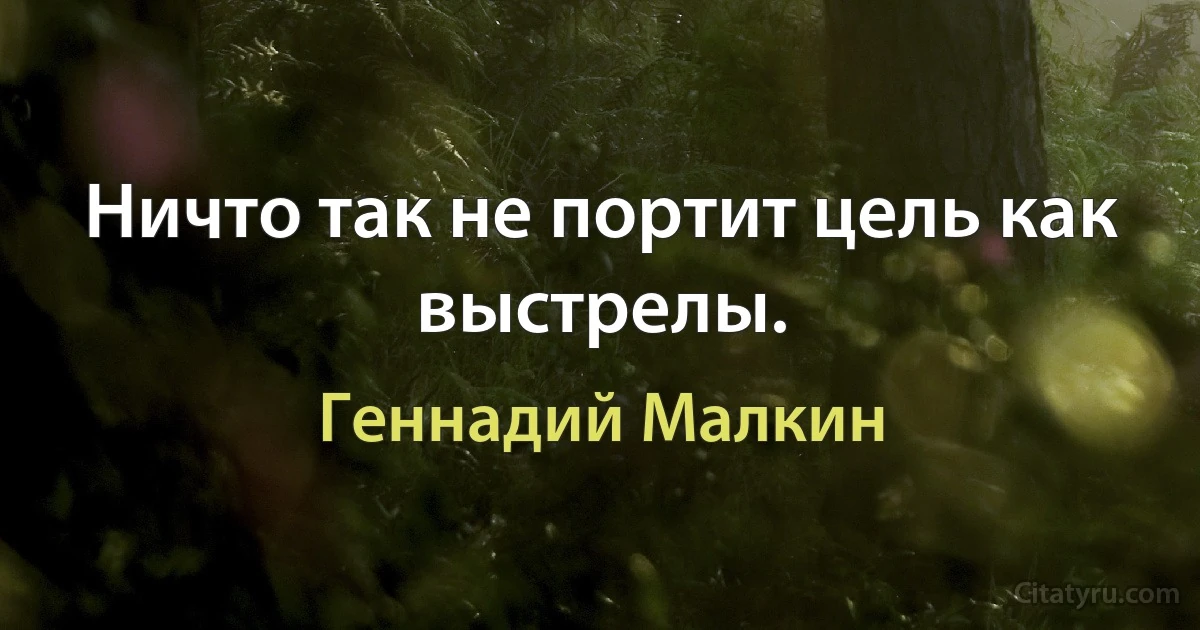 Ничто так не портит цель как выстрелы. (Геннадий Малкин)