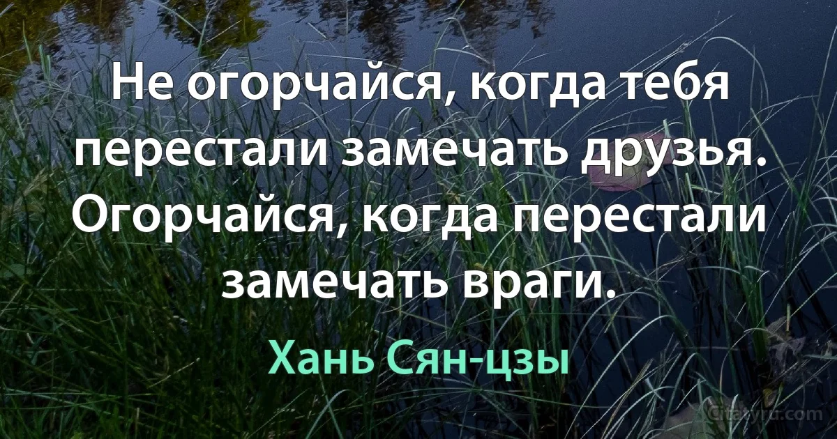 Не огорчайся, когда тебя перестали замечать друзья. Огорчайся, когда перестали замечать враги. (Хань Сян-цзы)