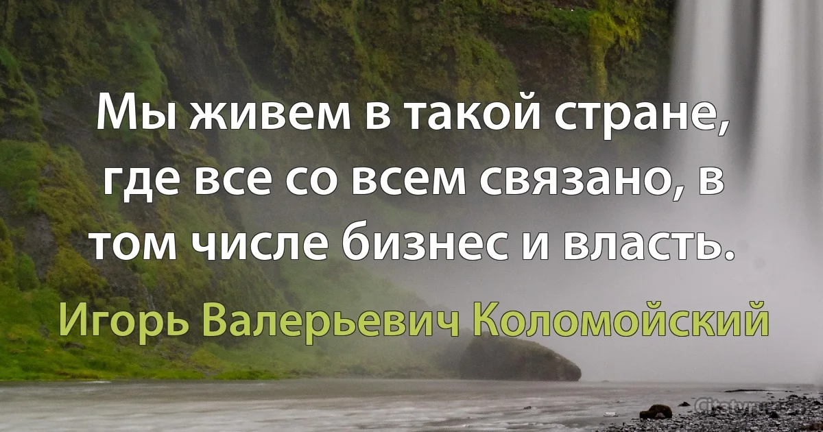 Мы живем в такой стране, где все со всем связано, в том числе бизнес и власть. (Игорь Валерьевич Коломойский)