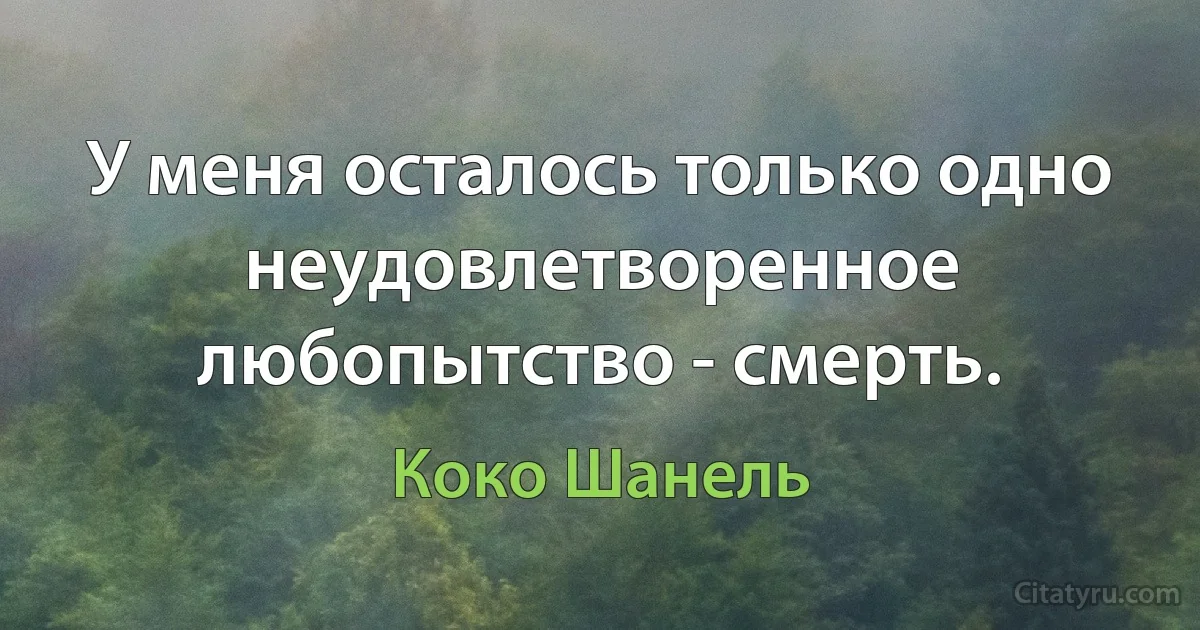 У меня осталось только одно неудовлетворенное любопытство - смерть. (Коко Шанель)