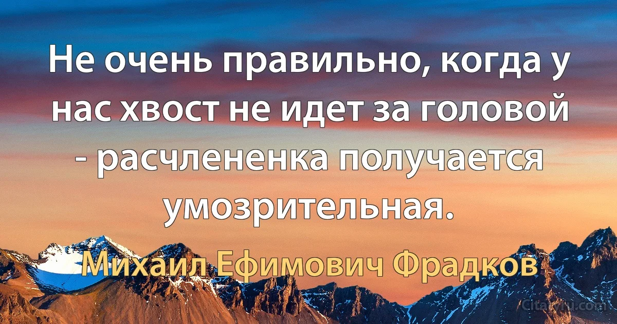 Не очень правильно, когда у нас хвост не идет за головой - расчлененка получается умозрительная. (Михаил Ефимович Фрадков)